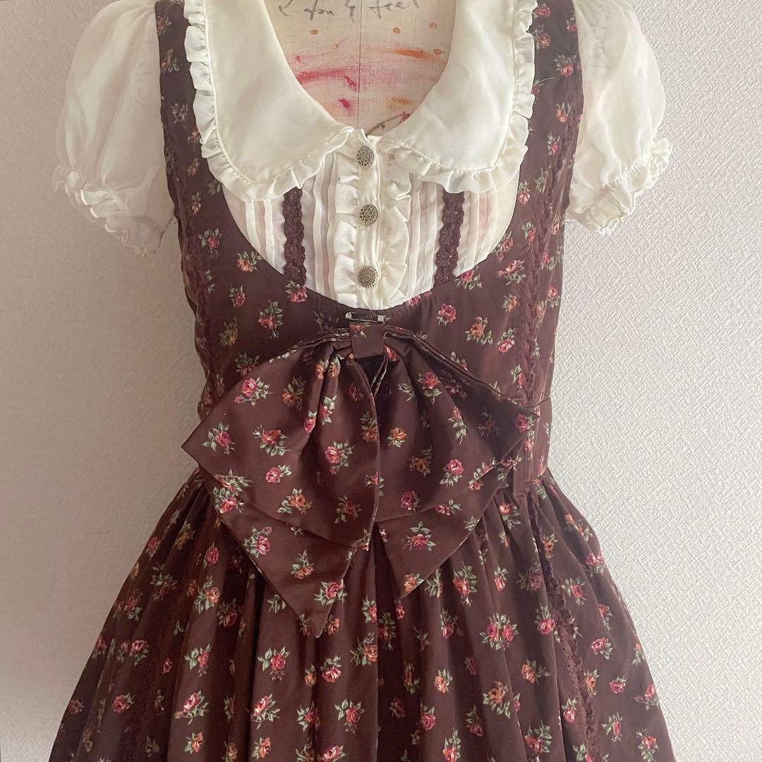 00s 希少 LIZLISA ビッグリボン ドッキングブラウンフリルワンピ