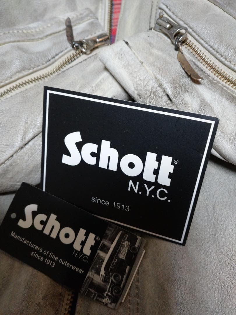 Schott★ショット★シングルライダース★レザー★ダメージ加工 ホワイト白