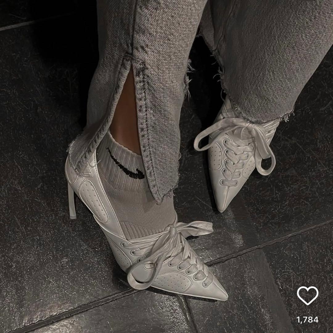 SALE 未使用品 YELLO レースアップ ポインテッドトゥ パンプス