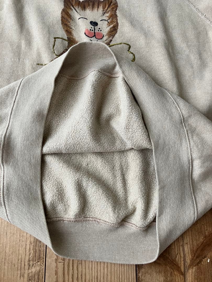 Hanes ヘインズ スエット L 42-44 ベージュ 80s 猫柄 USA製