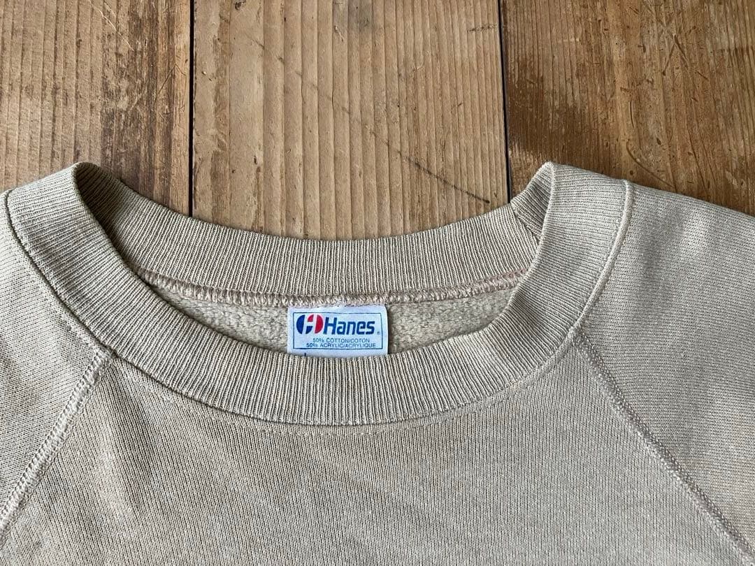Hanes ヘインズ スエット L 42-44 ベージュ 80s 猫柄 USA製