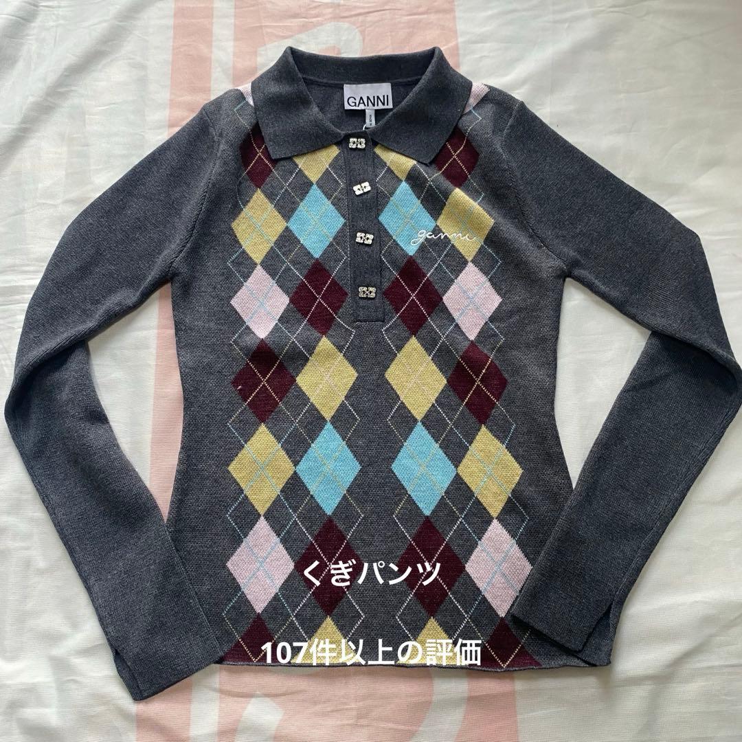 Ganni チェック柄 ニット セーター 長袖 M