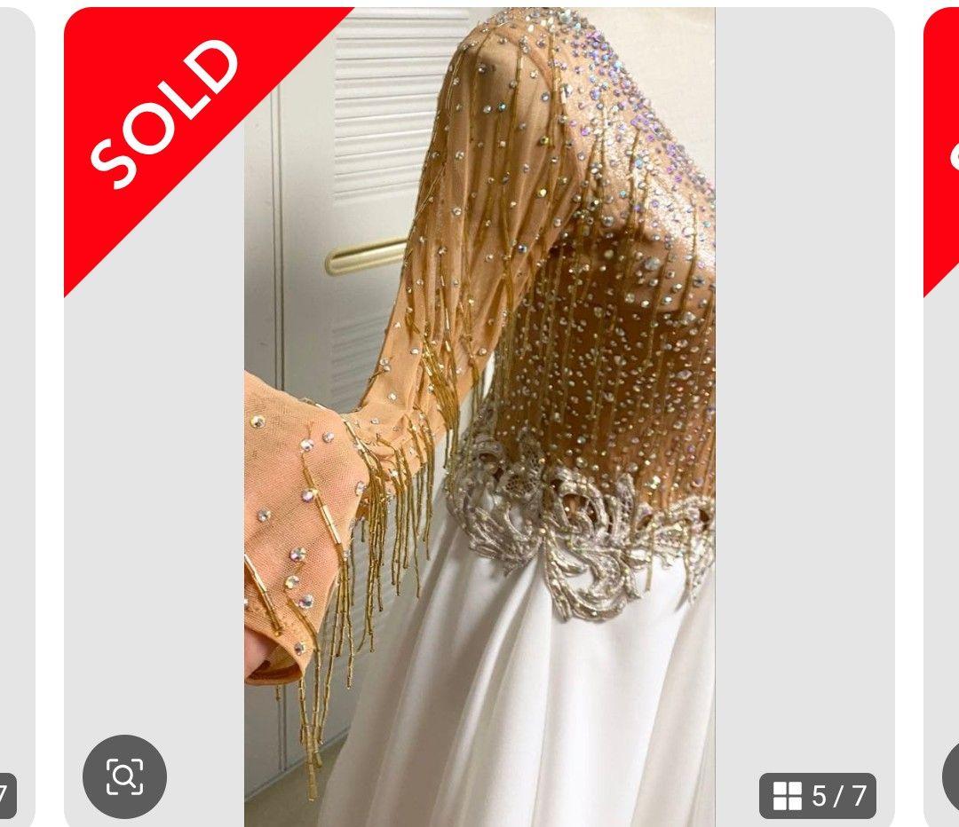 社交ダンスドレス 白と金 フリンジ付き