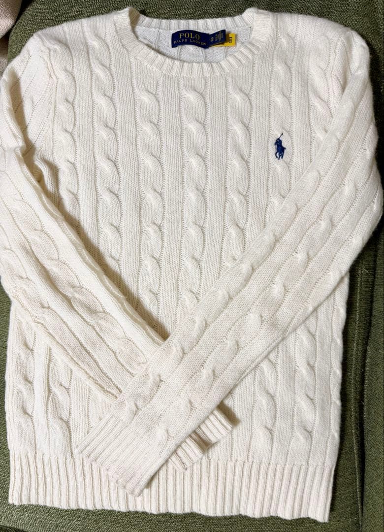 ポロラルフローレン ケーブルニット ウールカシミヤ セーターXSアイボリー