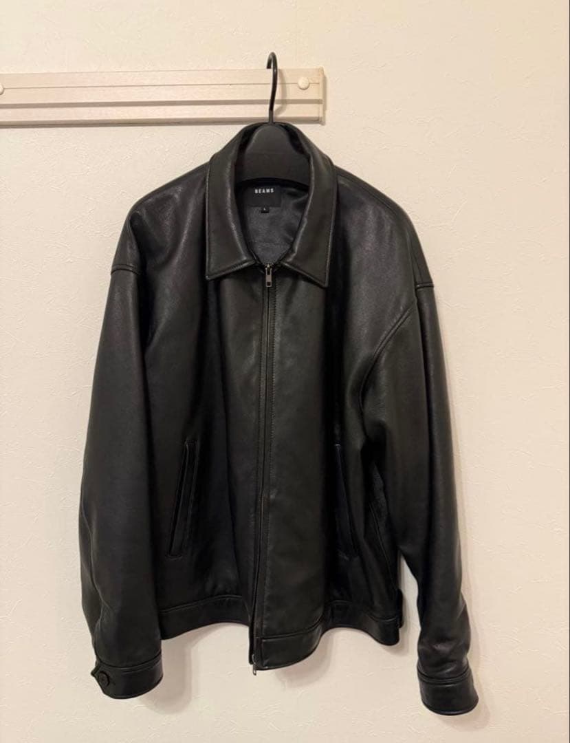 BEAMS ワイドフィット　レザージップブルゾン　Lサイズ