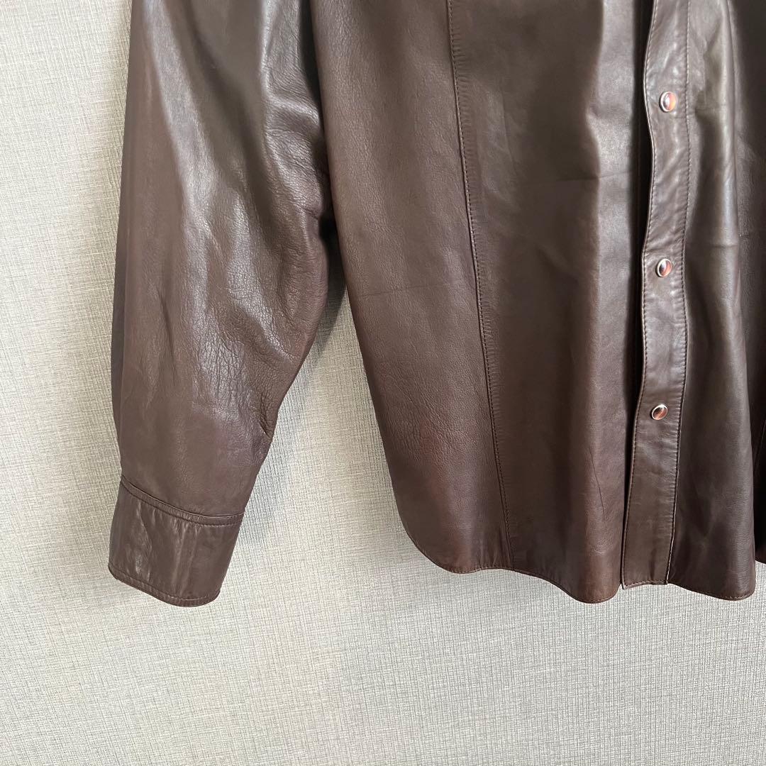 Theory シープスキン ウエスタンシャツ ダークブラウン 40 ラムレザー