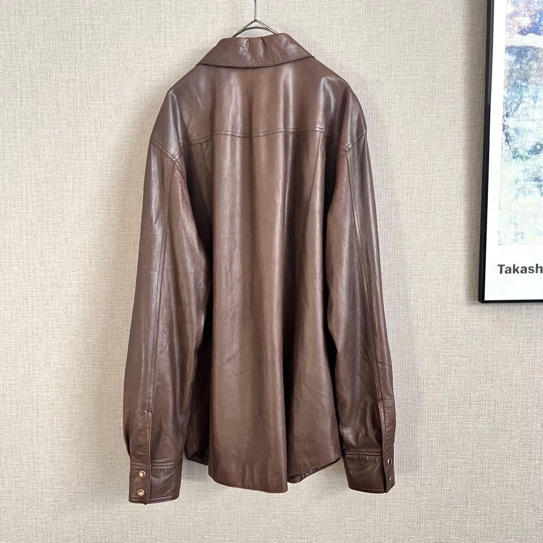 Theory シープスキン ウエスタンシャツ ダークブラウン 40 ラムレザー