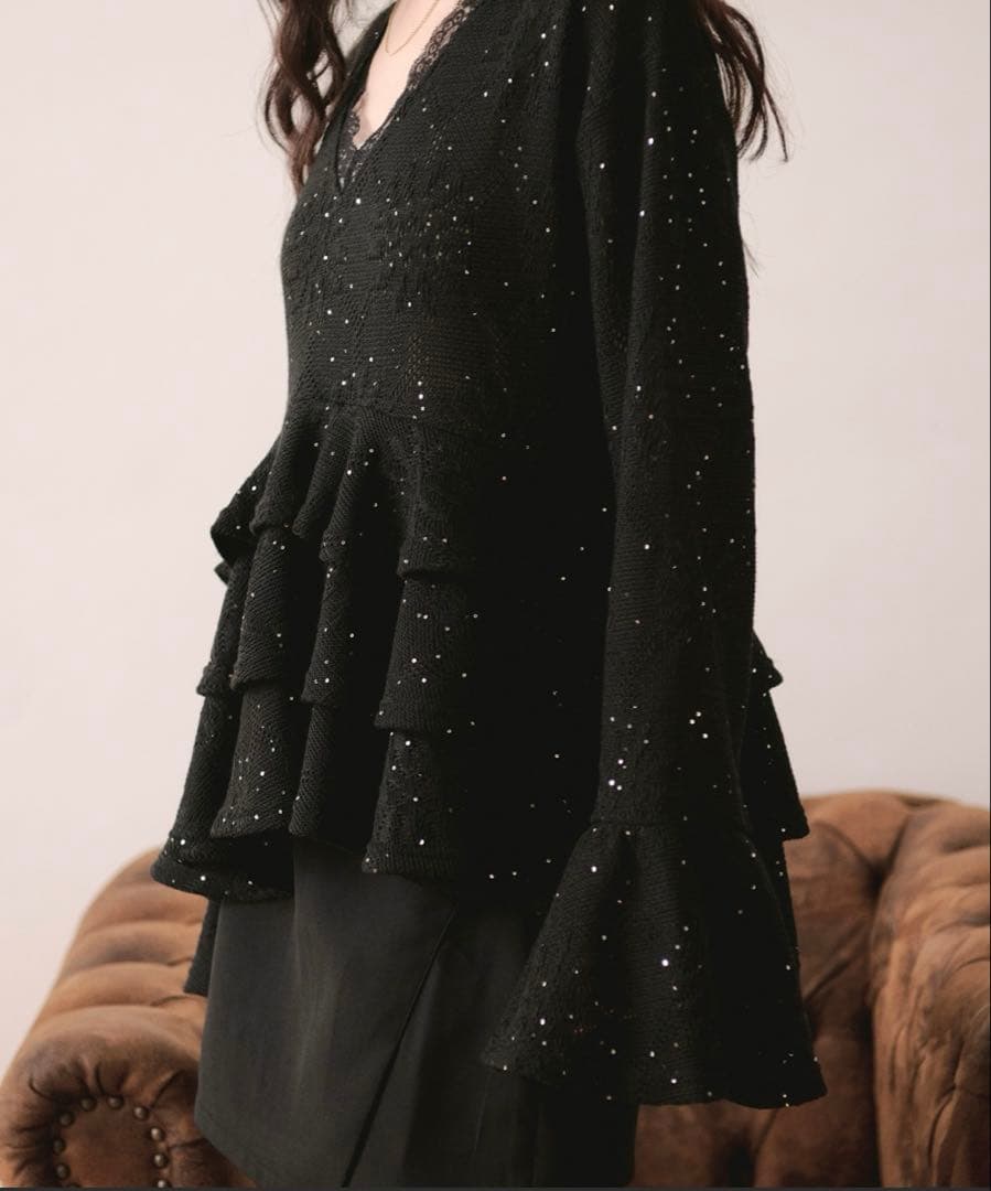 loin nuit ロワンニュイ spangle lace frill tops