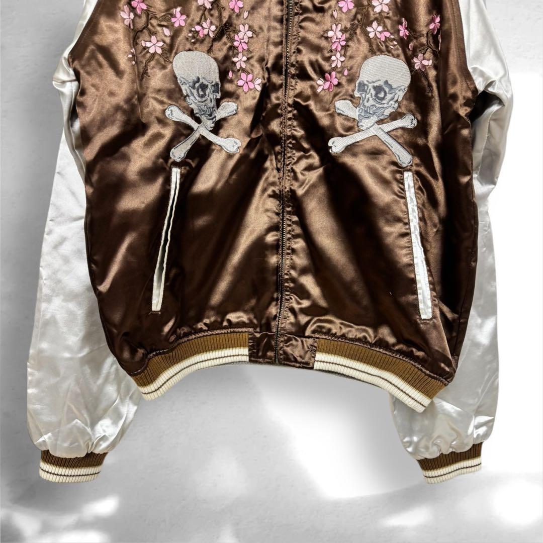 希少スカジャン リバーシブルジャンパー日本地図 鷹刺繍　ドクロ桜　M（a1