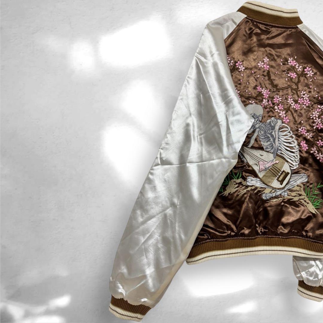 希少スカジャン リバーシブルジャンパー日本地図 鷹刺繍　ドクロ桜　M（a1