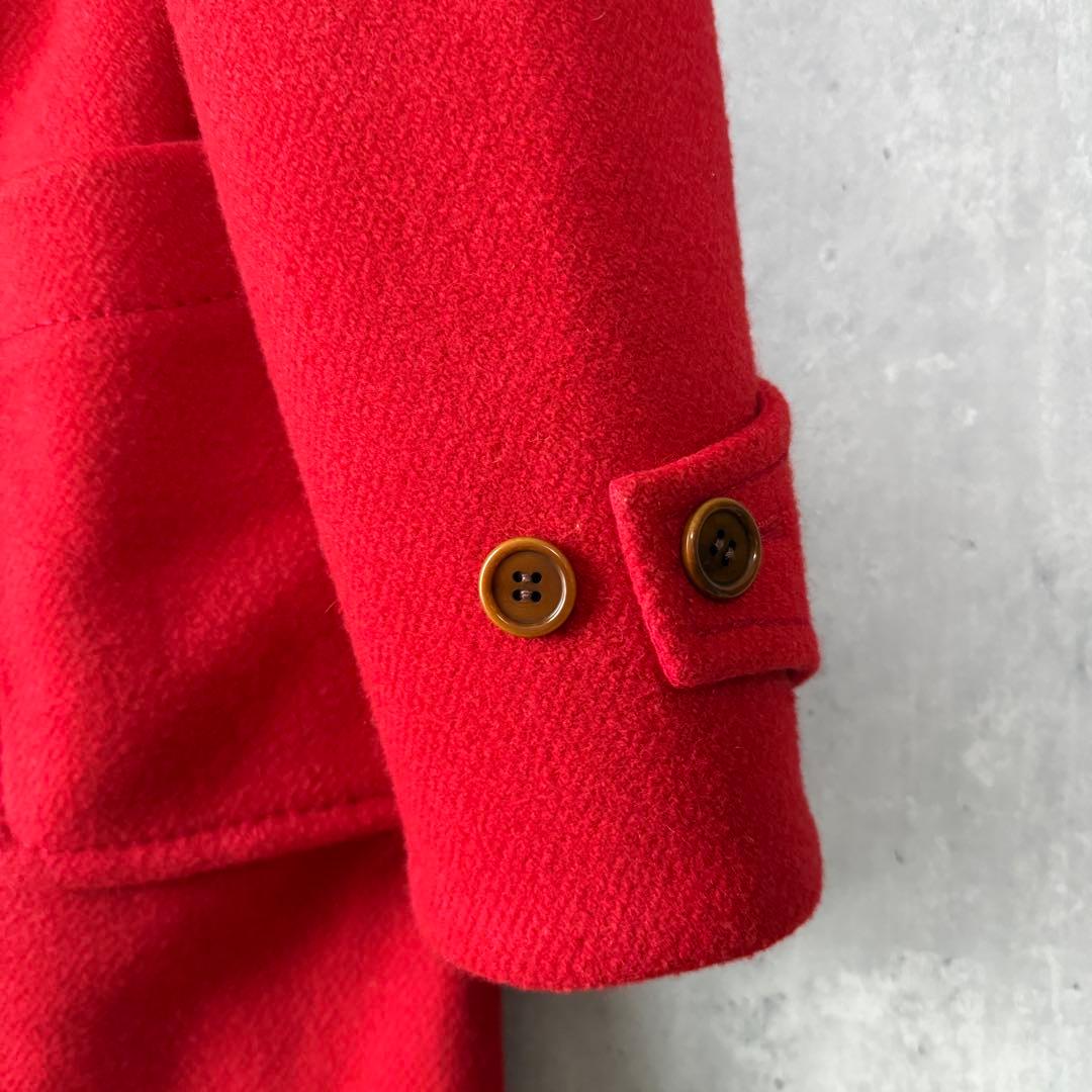 美品✨homspun ヘビーメルトンロングダッフルコート S 赤 ホームスパン