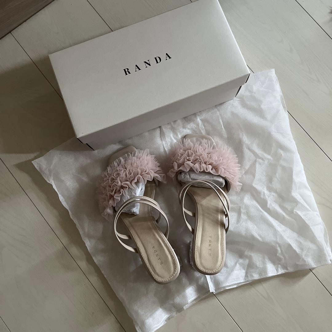 RANDA/ランダ/チュールフリルクリアヒールサンダル Mサイズ　ピンク