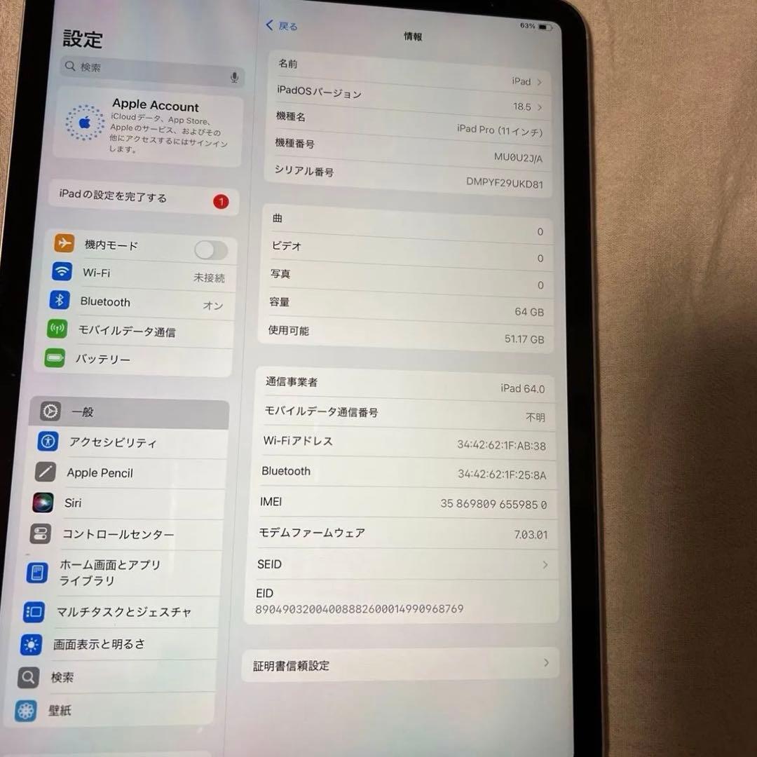 ホ*ン様 iPad Pro 11インチ Wi-Fi＋Cellular 64GB