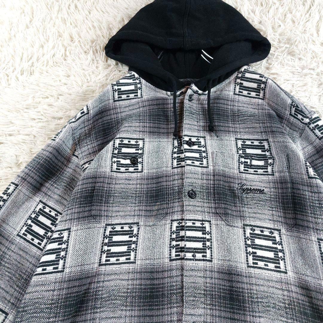 Lサイズ Supreme オンブレチェックシャツ ドッキング 刺繍ロゴフーディー