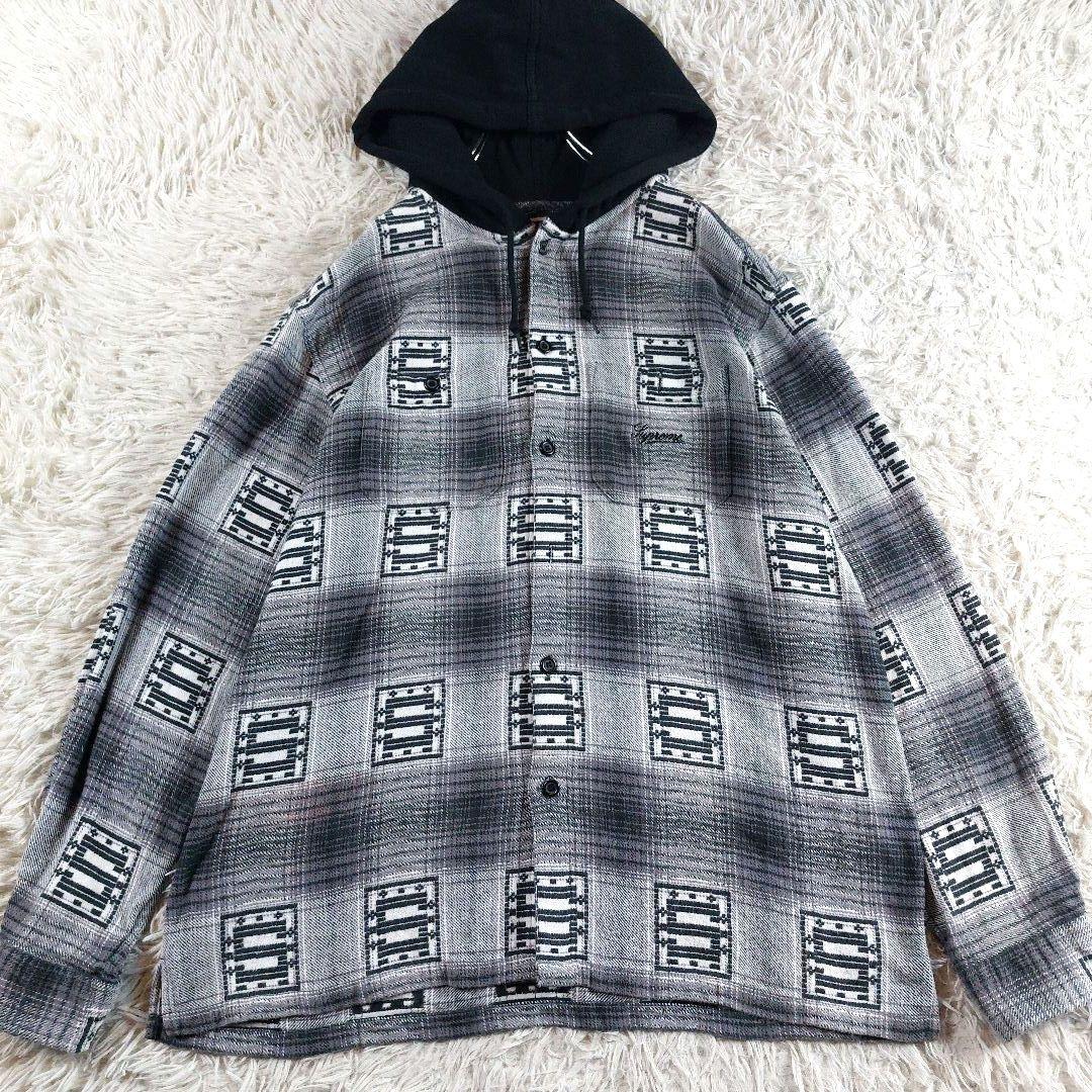 Lサイズ Supreme オンブレチェックシャツ ドッキング 刺繍ロゴフーディー