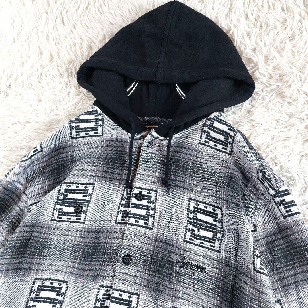 Lサイズ Supreme オンブレチェックシャツ ドッキング 刺繍ロゴフーディー