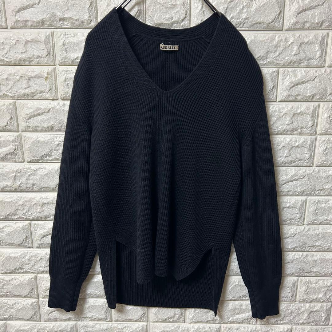 【AURALEE】カシミヤ混 ニット Vネック セーター サイドスリット