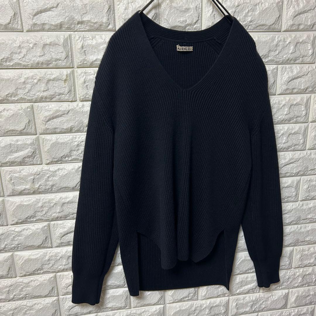 【AURALEE】カシミヤ混 ニット Vネック セーター サイドスリット