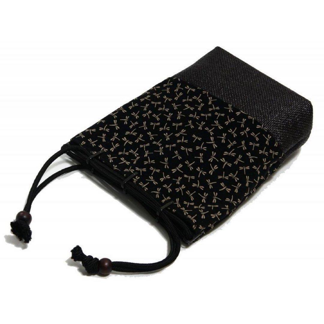 黒の花柄巾着袋