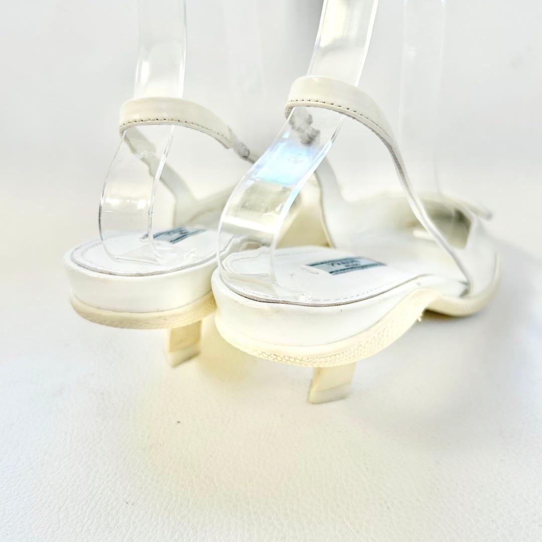 プラダ PRADA スリングバック パンプス トライアングルロゴ ホワイト 36