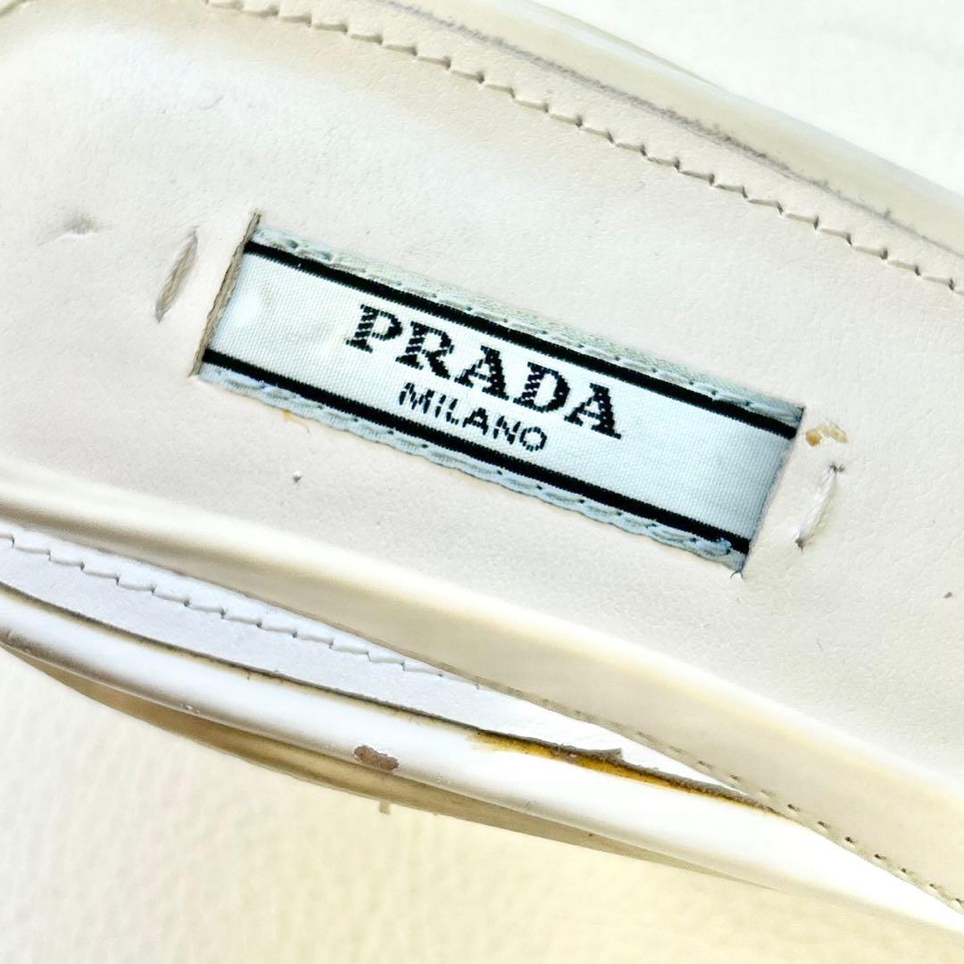 プラダ PRADA スリングバック パンプス トライアングルロゴ ホワイト 36
