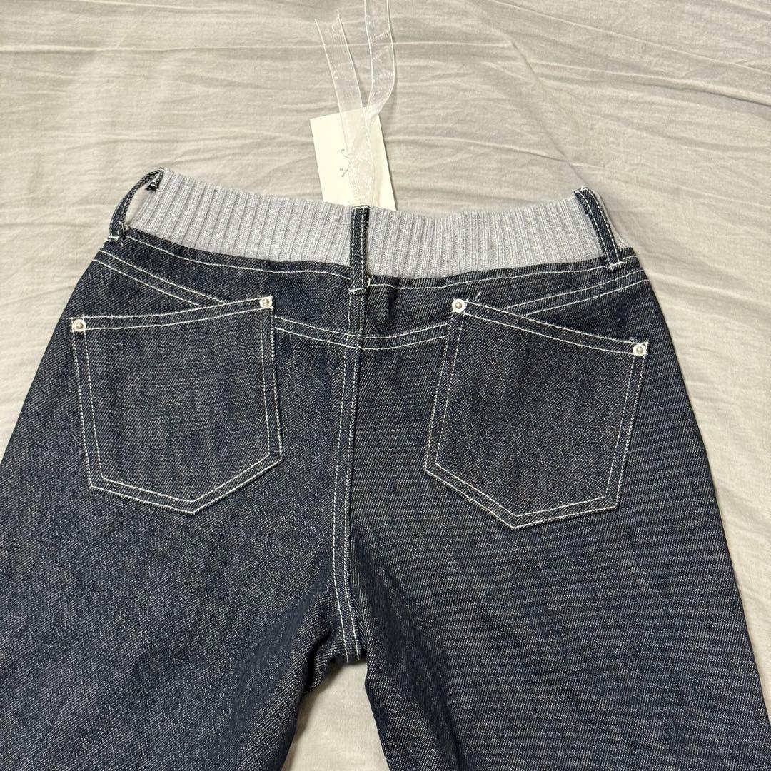 ダークデニム スキニーパンツ リブ裾付き スプライス 個性的 ローライズ