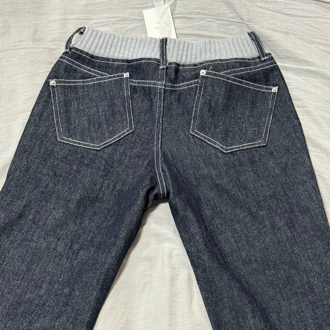 ダークデニム スキニーパンツ リブ裾付き スプライス 個性的 ローライズ