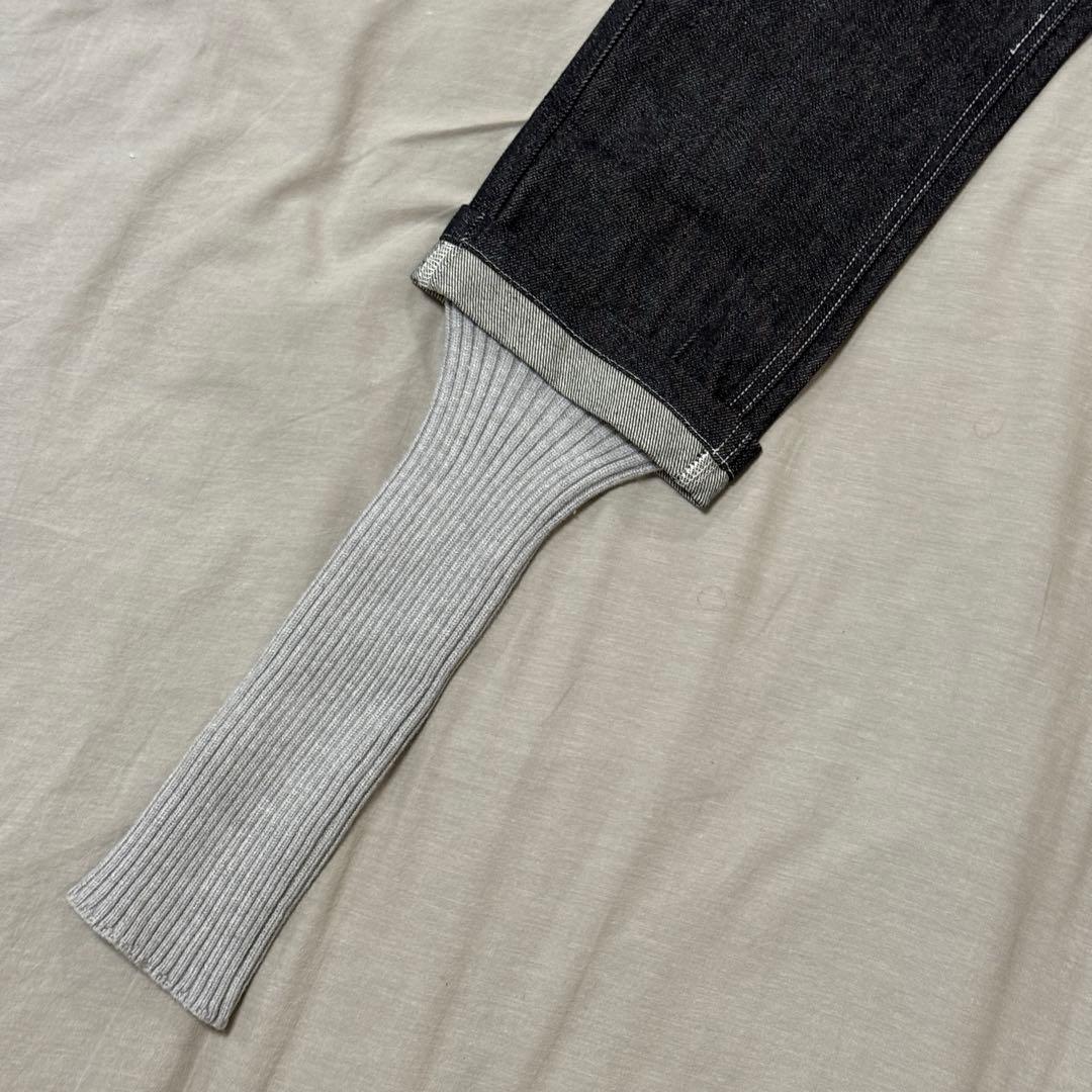 ダークデニム スキニーパンツ リブ裾付き スプライス 個性的 ローライズ