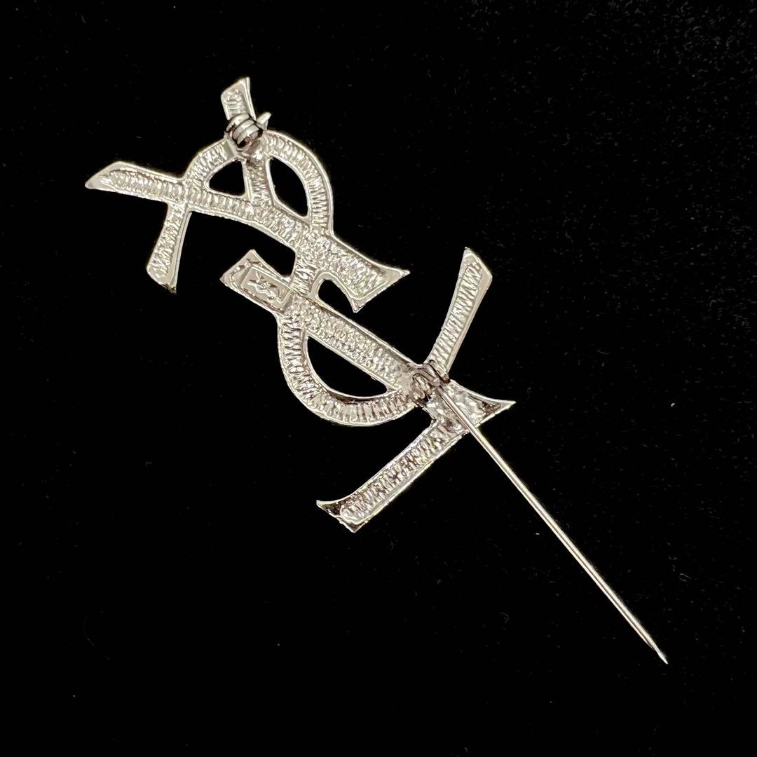 美品✨ イヴサンローラン ブローチ YSL ロゴ ラインストーン