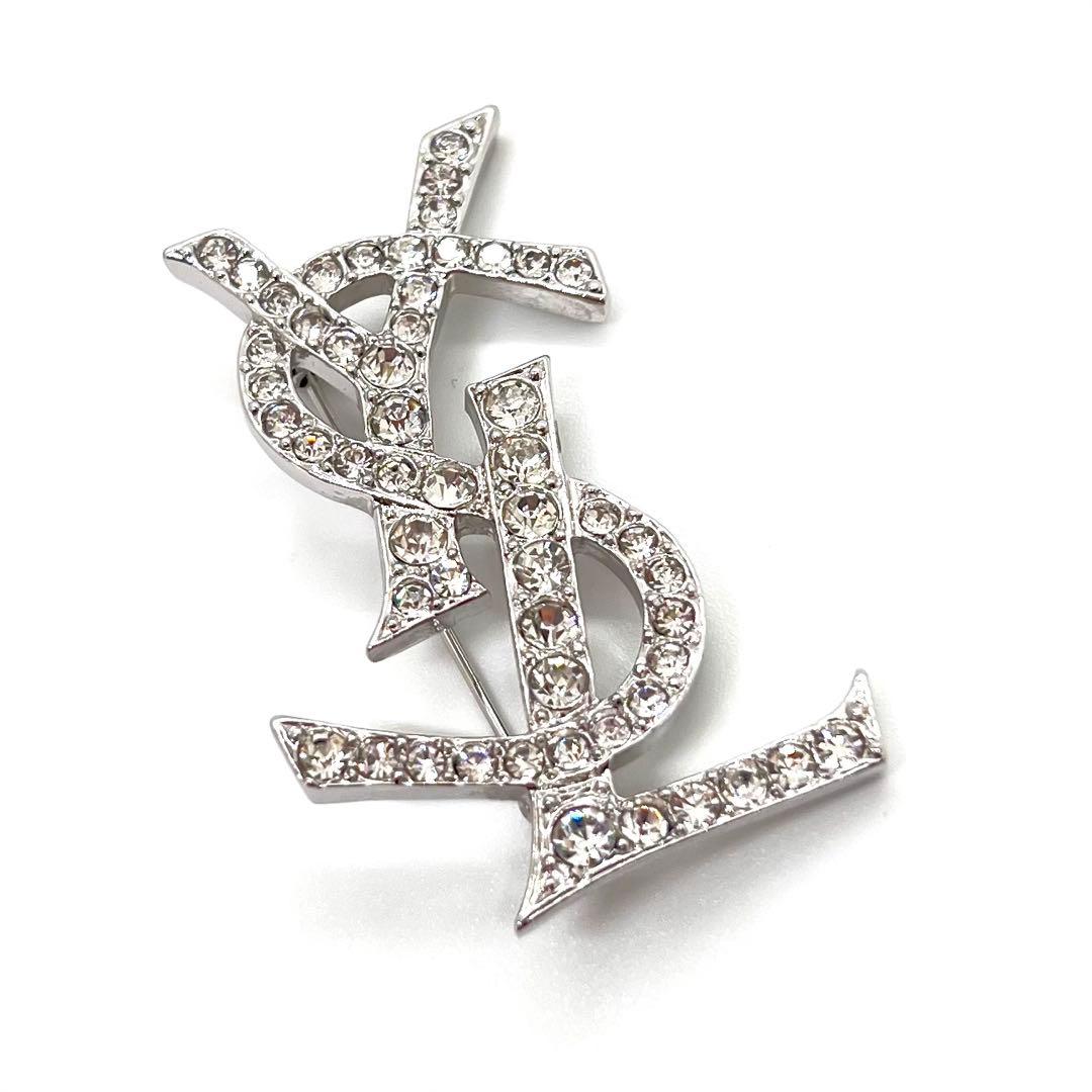 美品✨ イヴサンローラン ブローチ YSL ロゴ ラインストーン