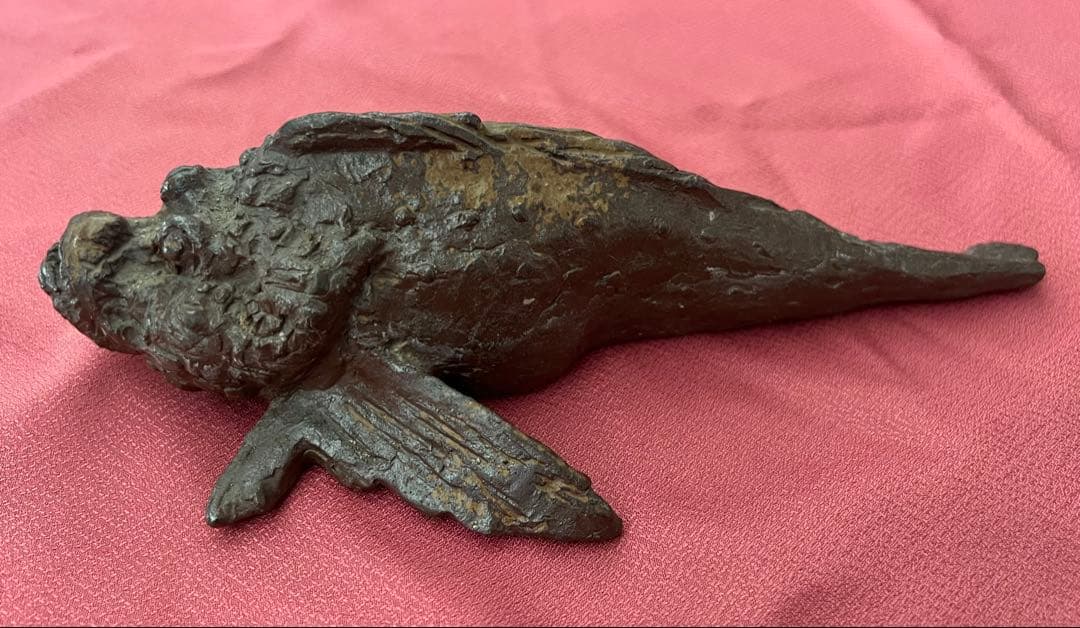 岡本錦明 魚おこぜ 備前焼彫塑 珍品 オブジェ 箱有り
