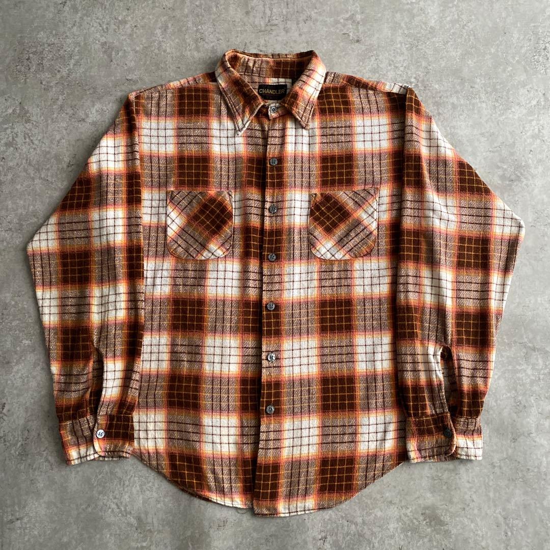 ド渋 神配色 70s CHANDLER オンブレ プリント ネルシャツ XL