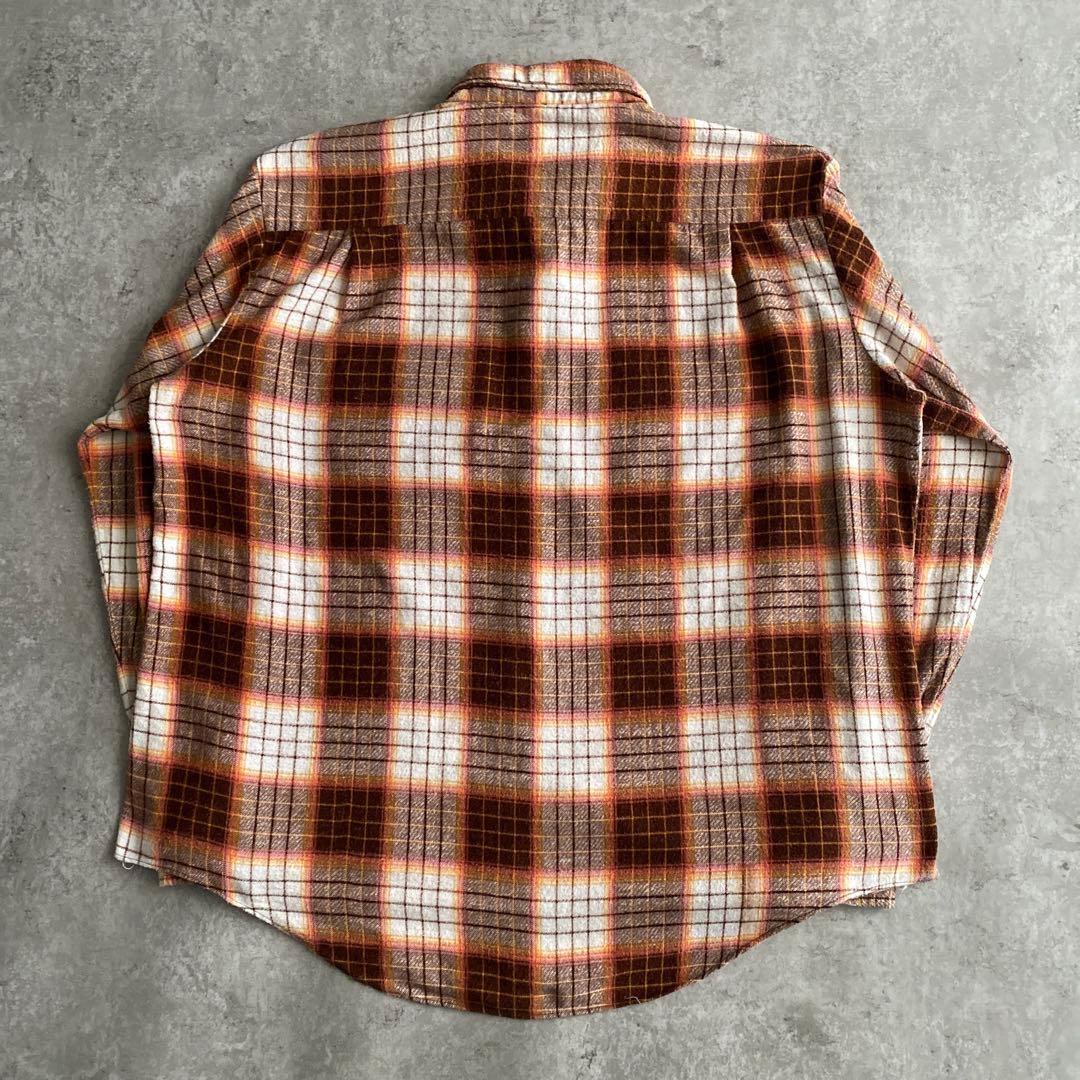 ド渋 神配色 70s CHANDLER オンブレ プリント ネルシャツ XL