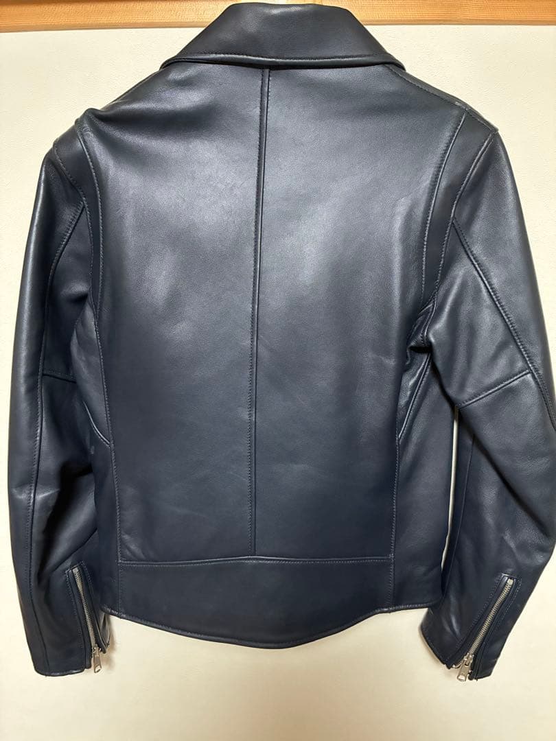 BEAUTY&YOUTH ネイビー レザーダブルライダースジャケット