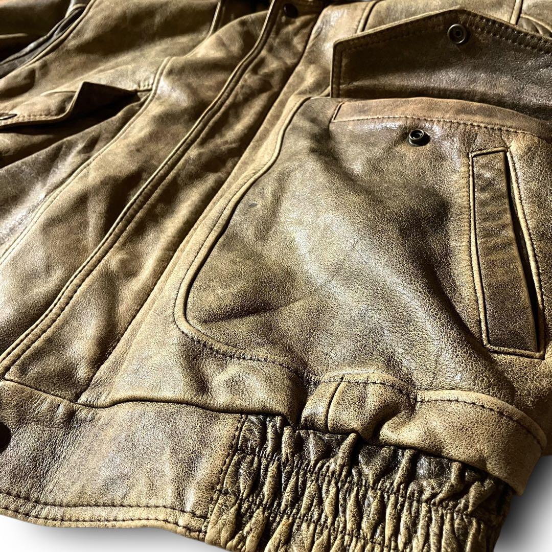日本製vintage牛革カウレザージャケットA2フライト本革リアルレザー短丈 L
