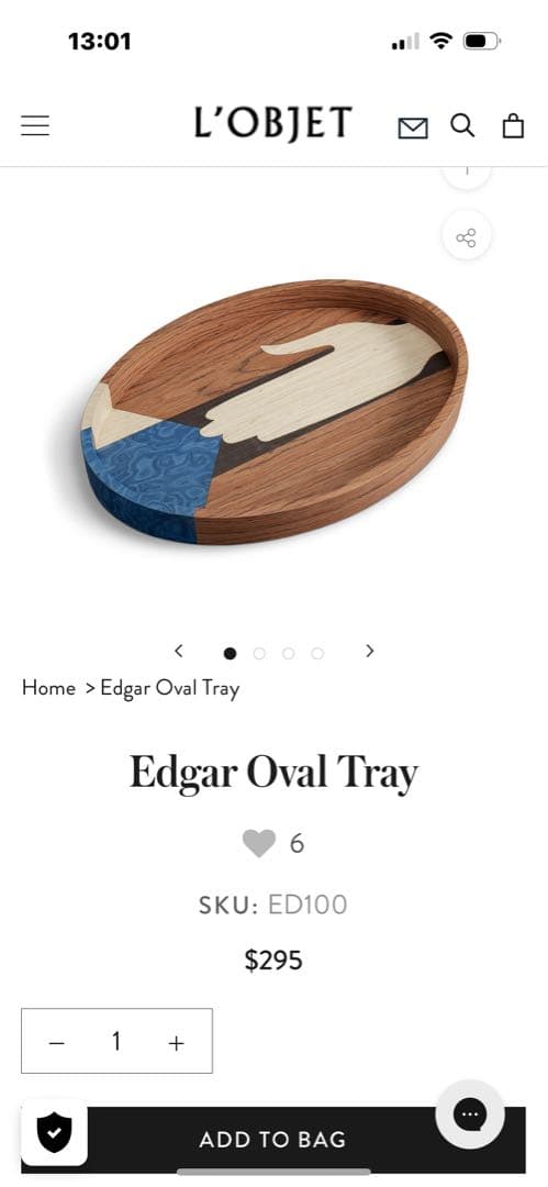 【新品・未使用】L’OBJET（ロブジェ）Edgar Tray 木製トレー