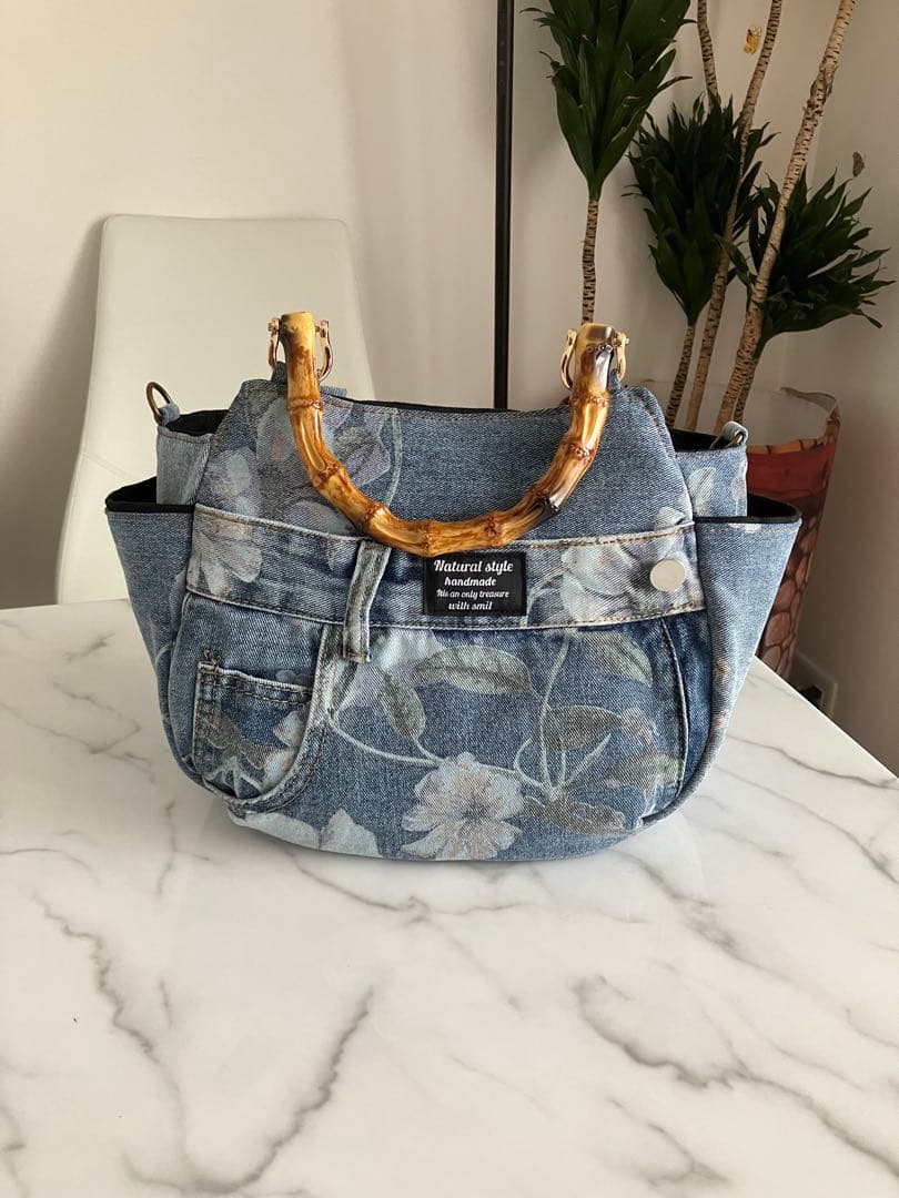 851 ピエロ　花柄デニムリメイクバック　ハンドメイド 3点