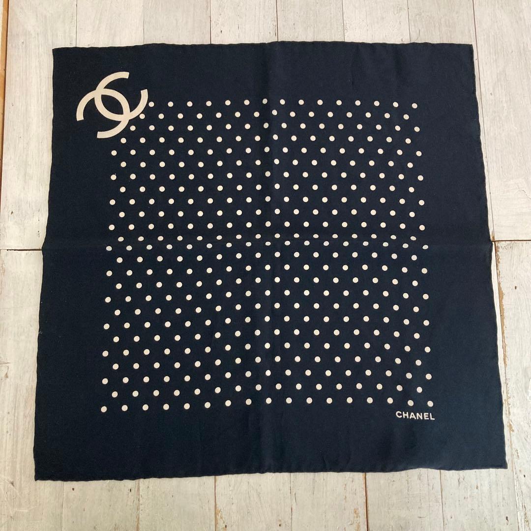 CHANEL シャネル ハンカチ ココマーク ドット柄 シルク ブラック