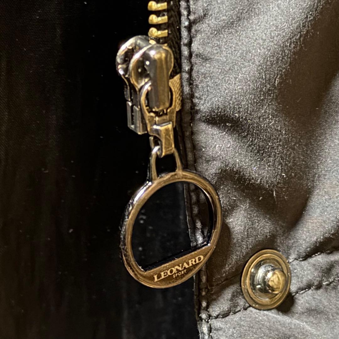 レオナール　ダウンコート　フェザー　フード　ロゴ刻印ボタン　日本製　ブラック　M