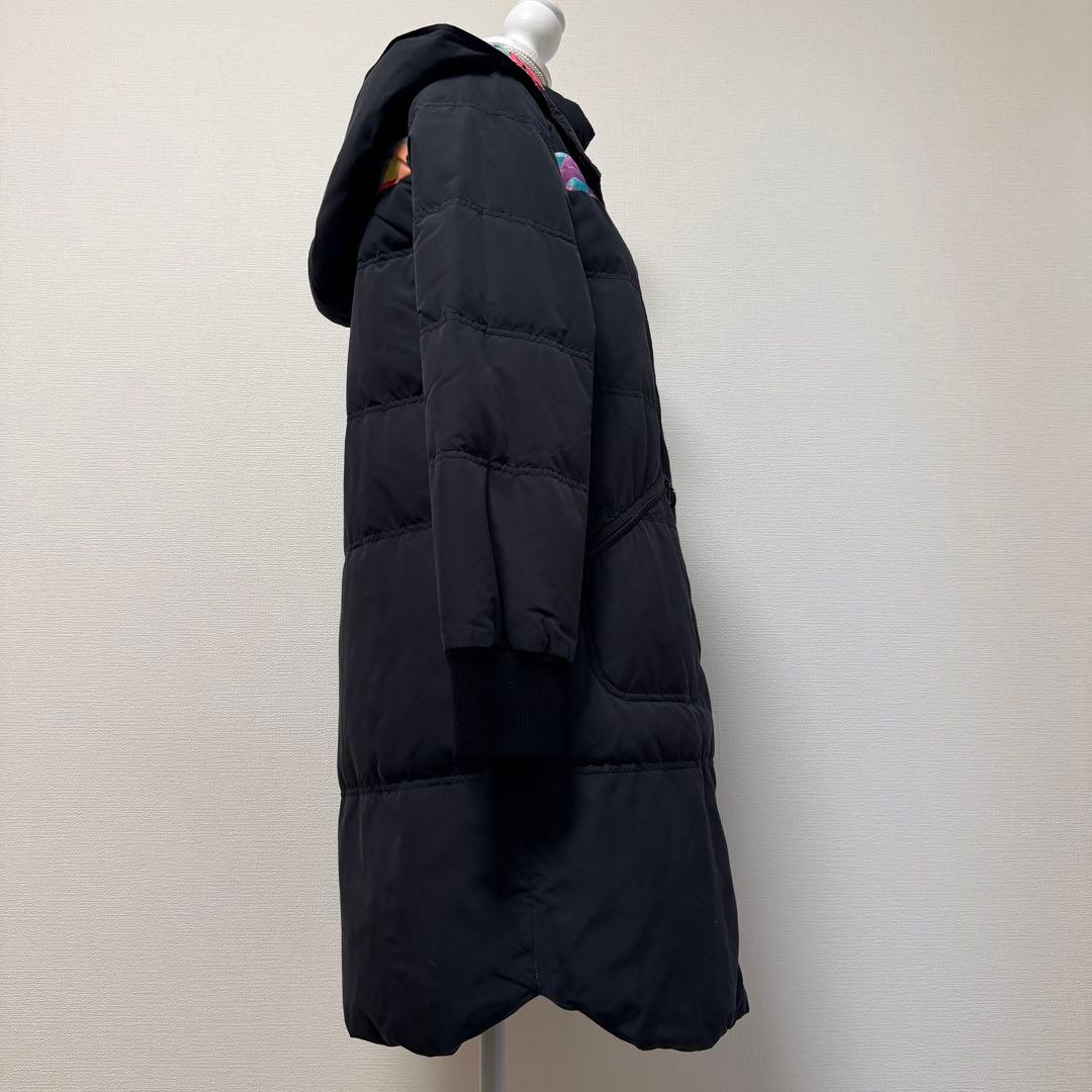 レオナール　ダウンコート　フェザー　フード　ロゴ刻印ボタン　日本製　ブラック　M