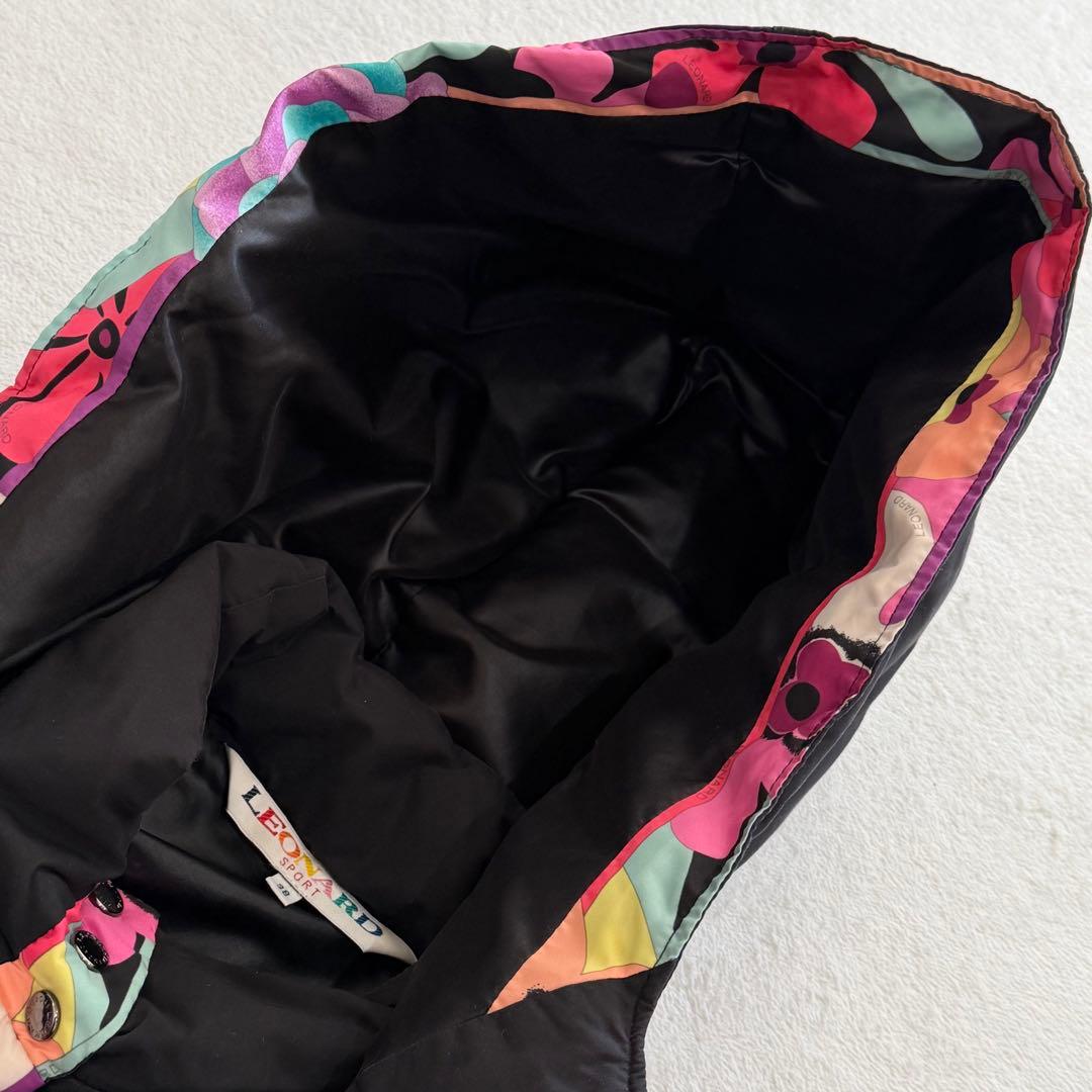 レオナール　ダウンコート　フェザー　フード　ロゴ刻印ボタン　日本製　ブラック　M