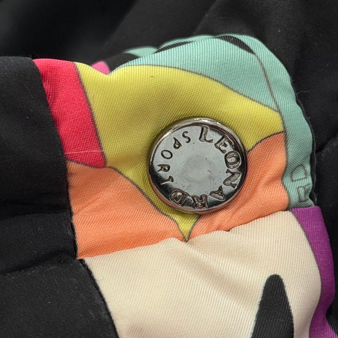 レオナール　ダウンコート　フェザー　フード　ロゴ刻印ボタン　日本製　ブラック　M