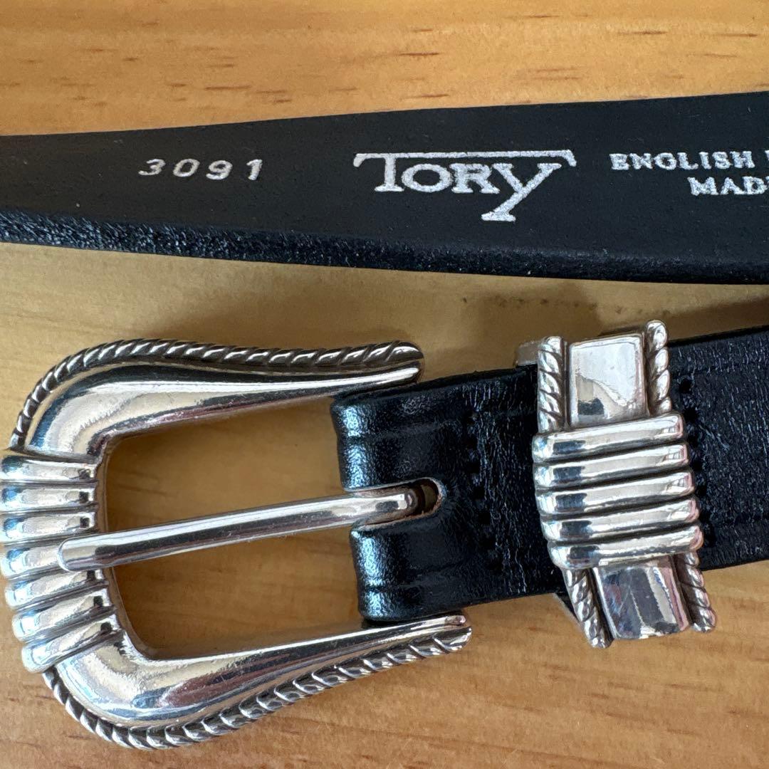 Tory レザー ブラック ベルト メタルバックル
