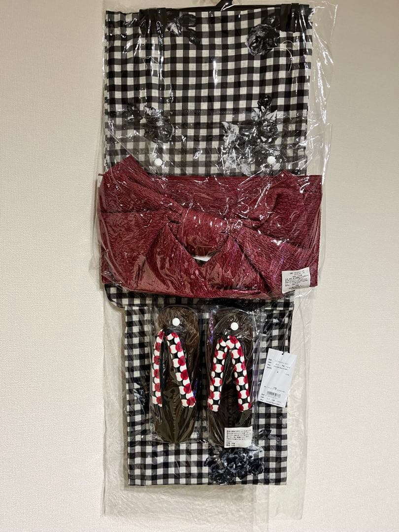 新品 ラベルエチュード 浴衣セット ギンガムチェック バラ ブラック