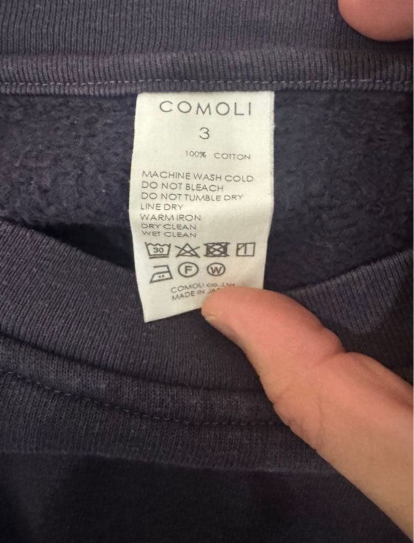 コモリCOMOLI コットン裏毛 クルーネック3 フェードネイビー