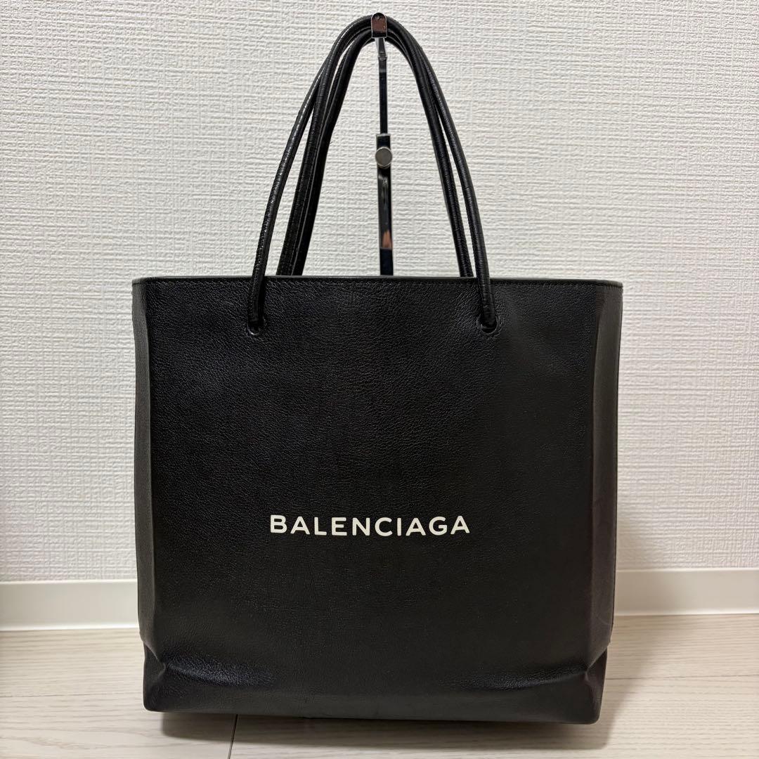 美品 バレンシアガ ショッピング トートバッグ ロゴ レザー ブラック