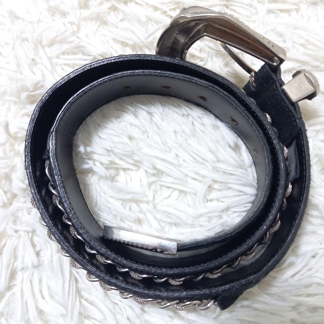 ●良品●　TORNADO MART　Y2K　チェーン　レザー　ベルト　シルバー