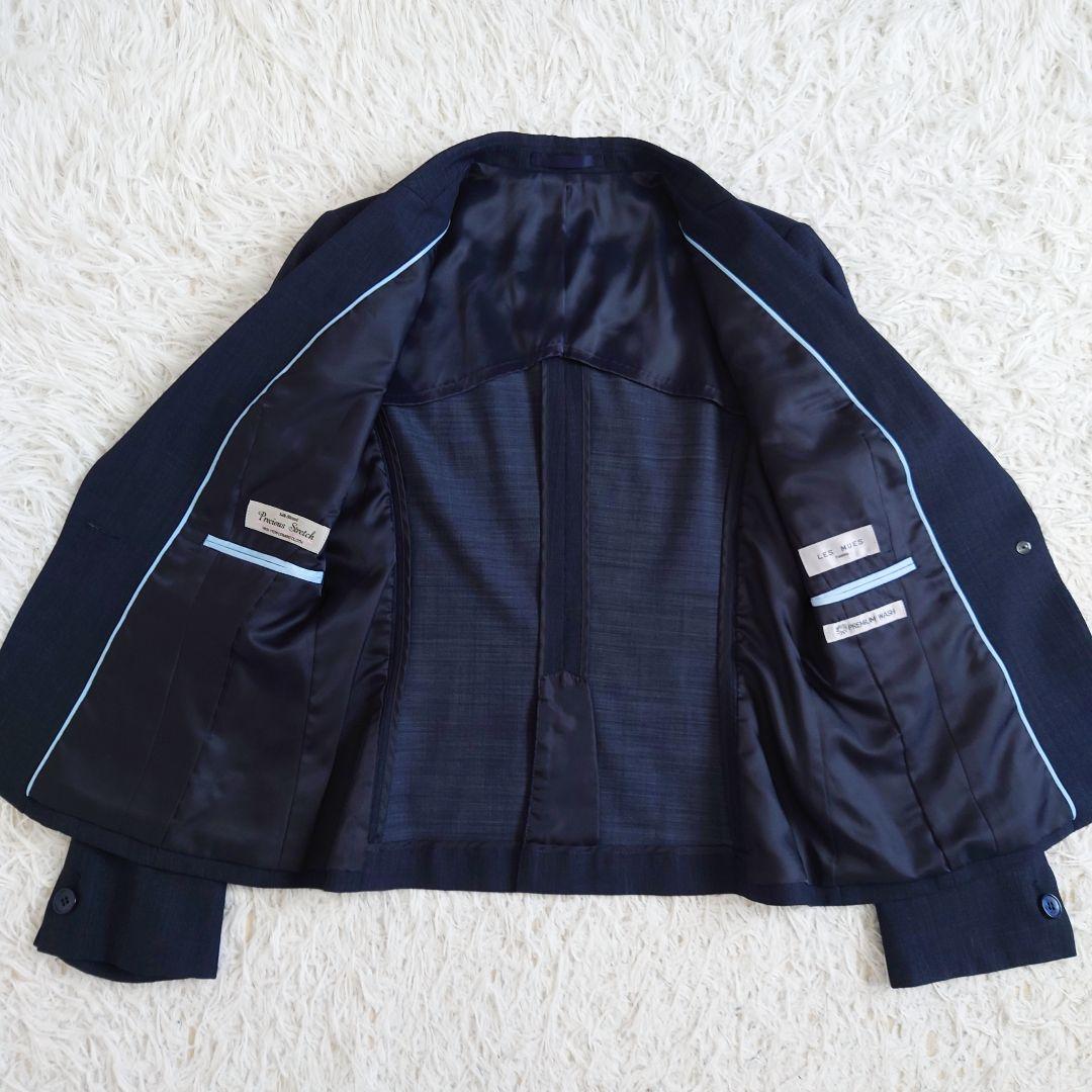 大きいサイズ　レミュー　パンツスーツ　ウォッシャブル　ネイビー　上11下13