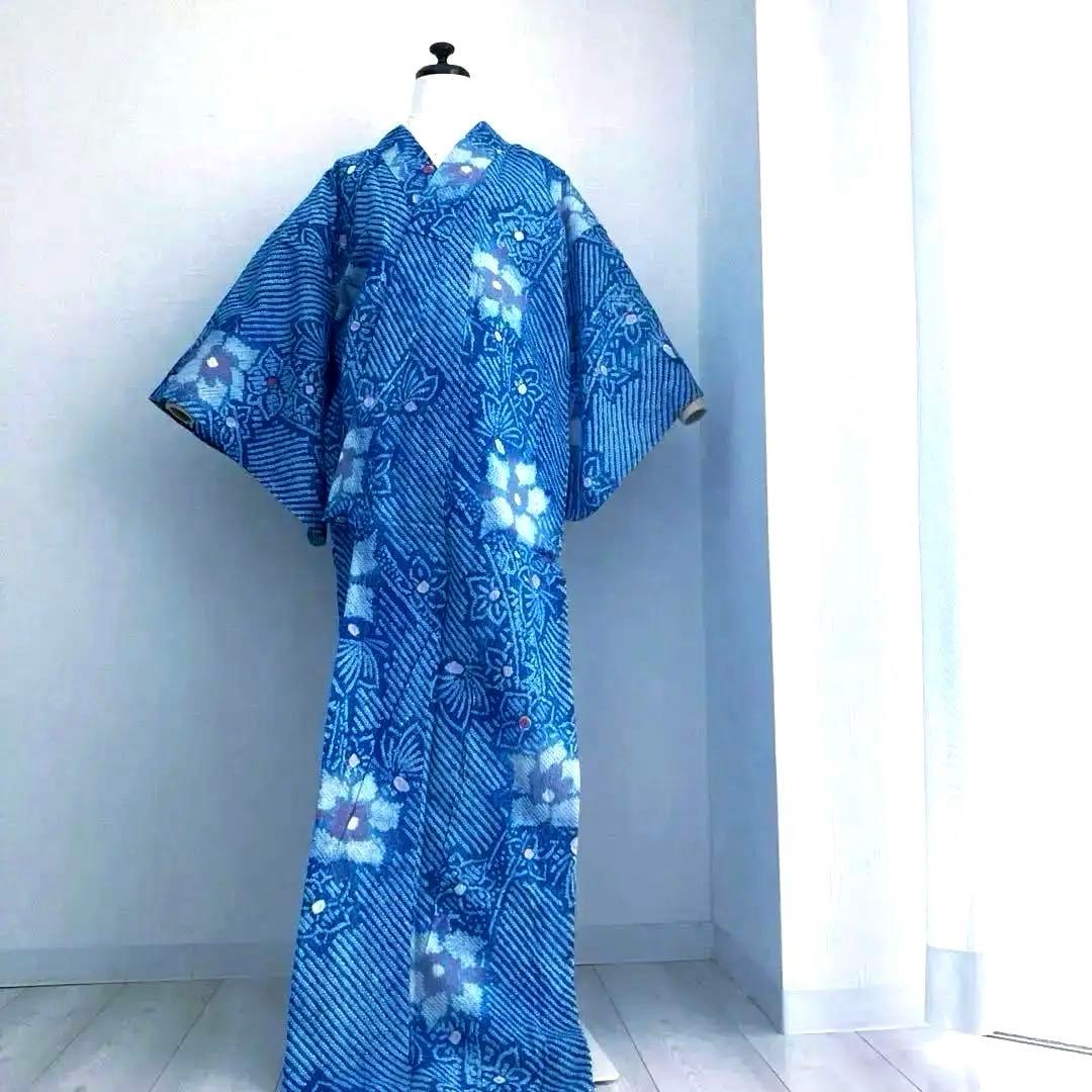 有松絞り　浴衣　鳴海絞り　未使用しつけ糸付　159cm 絞り浴衣　No.200