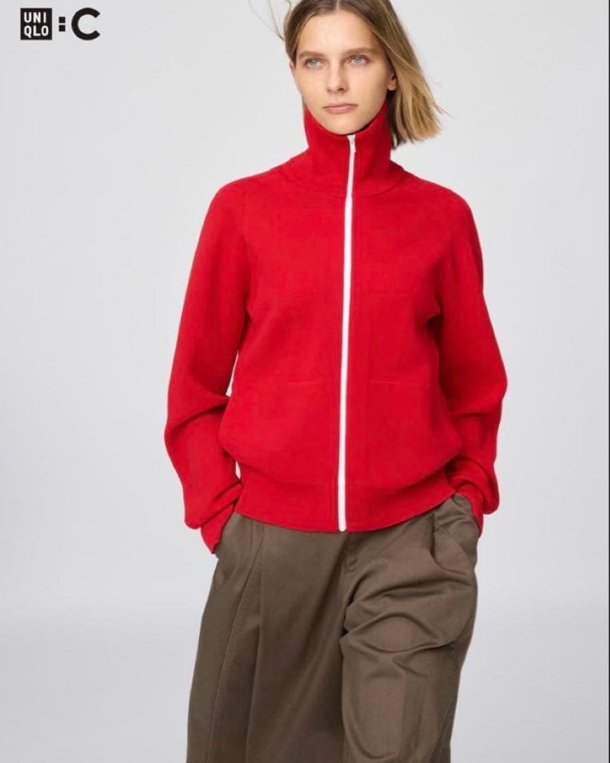 UNIQLO C ミラノリブフルジップカーディガン 15 RED L